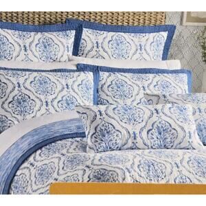 Sigrid Olsen Queen Size Quilt Blue White Reversible All Cotton Cottagecore NWT